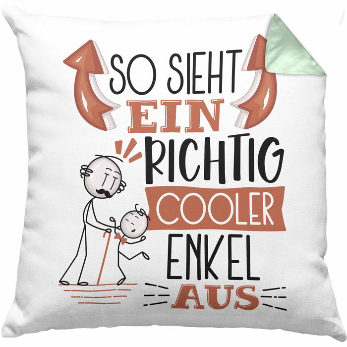 Enkel Kissen mit Füllung 40x40 Geschenk So Sieht Ein RIchtig Cooler Enkel Aus Geschenkidee Lustiger Spruch Geburtstag (Grau) Grün Trendation