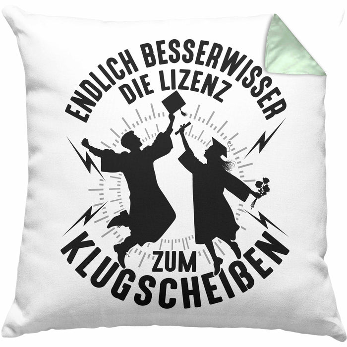 Bachelor Kissen mit Füllung 40x40 Master Studium Endlich Besserwisser Geschenk (Grau) Grün Trendation