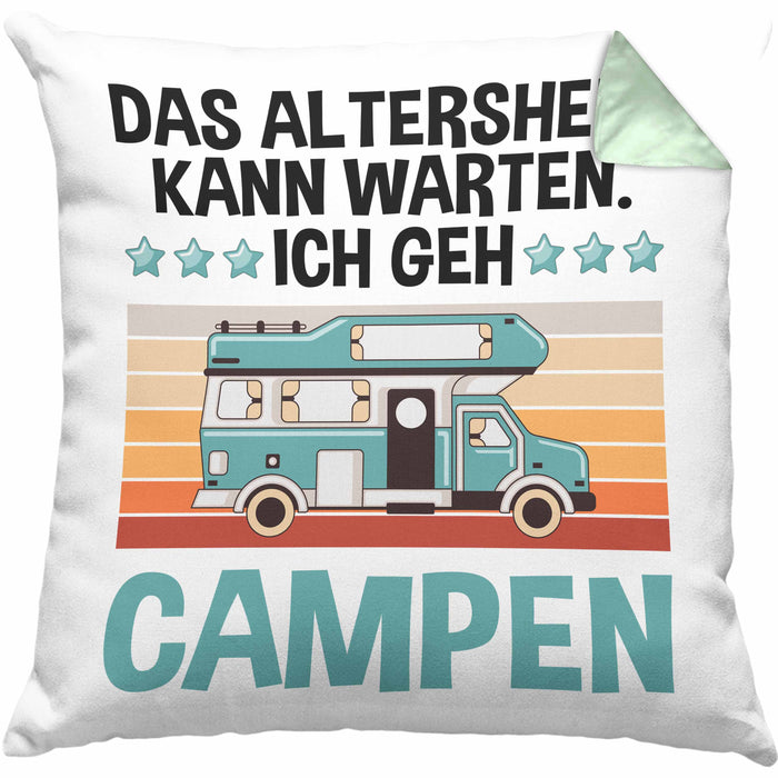 Wohnwagen Camper Kissen mit Füllung 40x40 Geschenke Wohnmobil für Männer Campingwagen Geschenkidee Zubehör Camping Opa Oma Rentner Lustig Grafik Altersheim kann warten — TrendationStore