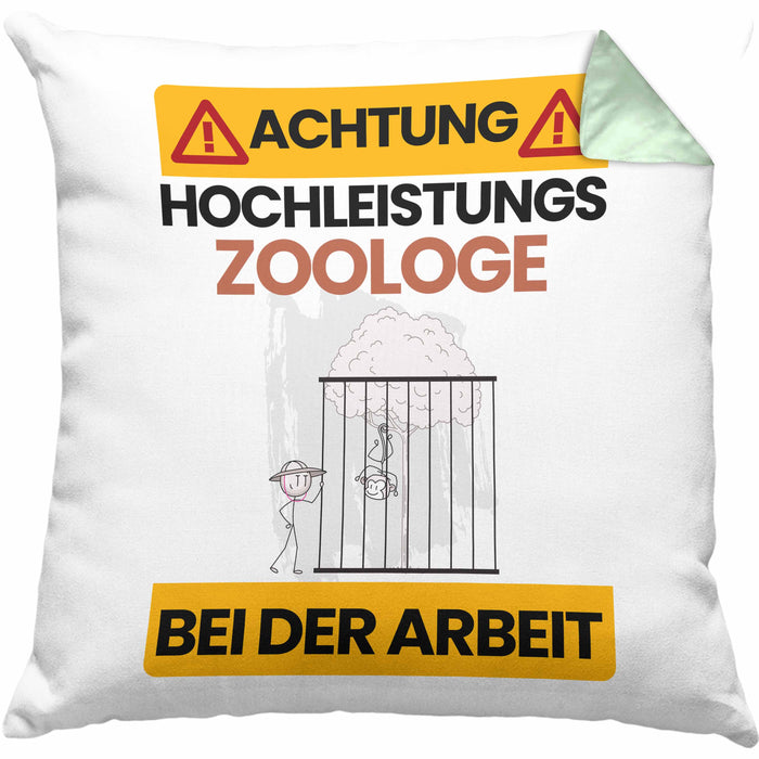Zoologe Kissen mit Füllung 40x40 Geschenk Lustiger Spruch Geschenkidee für Zoologe Achtung Hochleistungs Zoologe Bei Der Arbeit (Grau) Grün Trendation