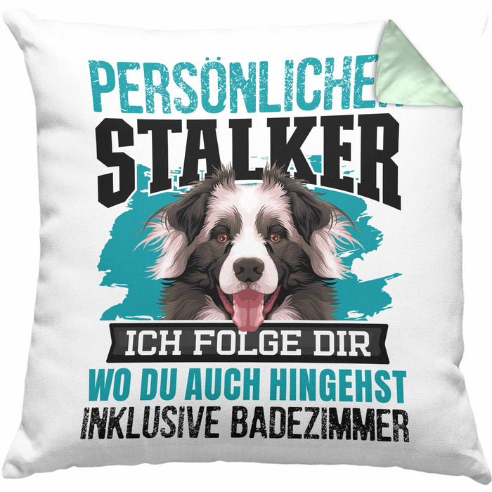 Border Collie Kissen mit Füllung 40x40 Geschenk Hundebesitzer Bordercollie Geschenkidee Kaffee-Kissen mit Füllung 40x40 Persönlicher Stalker (Grau) Grün Trendation