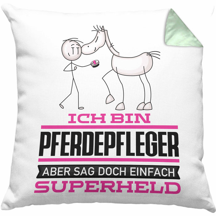 Pferdepfleger Geschenk Kissen mit Füllung 40x40 Ich Bin Pferdepfleger Aber Sag Doch Einfach Superheld Lustige Geschenkdiee für Pferdepfleger (Grau) Grün Trendation