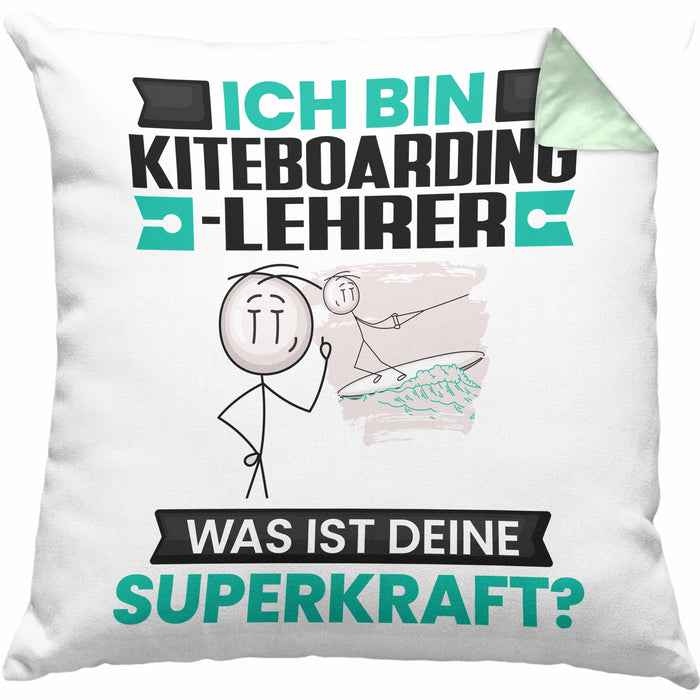 Kiteboarding-Lehrer Kissen mit Füllung 40x40 Geschenk für Kiteboarding-Lehrer Geburtstag Lustiger Spruch Was Ist Deine Superkraft (Grau) Grün Trendation