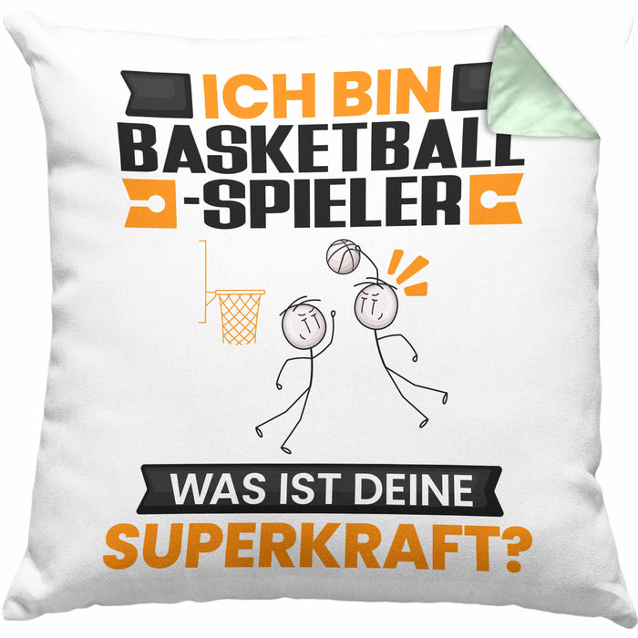 Basketballspieler Kissen mit Füllung 40x40 Geschenk für Basketballspieler Geburtstag Lustiger Spruch Was Ist Deine Superkraft (Grau) Grün Trendation