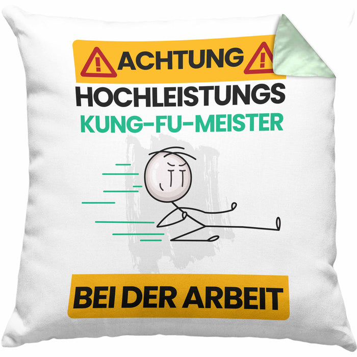 Kung-Fu-Meister Kissen mit Füllung 40x40 Geschenk Lustiger Spruch Geschenkidee für Kung-Fu-Meister Achtung Hochleistungs Kung-Fu-Meister Bei Der Arbeit (Grau) Grün Trendation