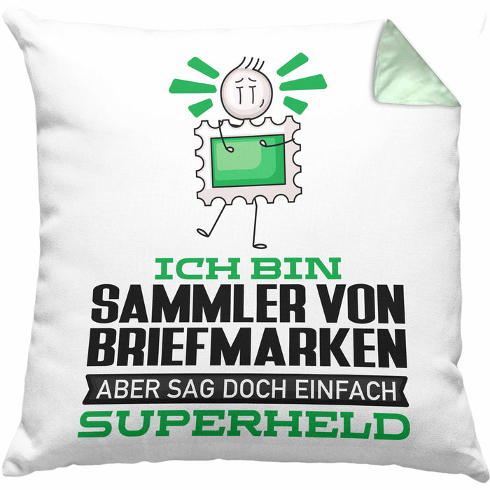 SammlervonBriefmarken Geschenk Kissen mit Füllung 40x40 Ich Bin SammlervonBriefmarken Aber Sag Doch Einfach Superheld Lustige Geschenkdiee für SammlervonBriefmarken (Grau) Grün Trendation