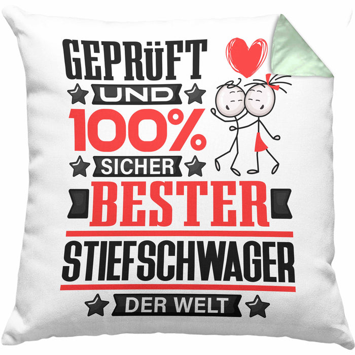 Stiefschwager Geschenk Lustiger Spruch für Stiefschwager Geschenkidee Bester Stiefschwager Der WeltKissen mit Füllung 40x40 (Grau) Grün Trendation