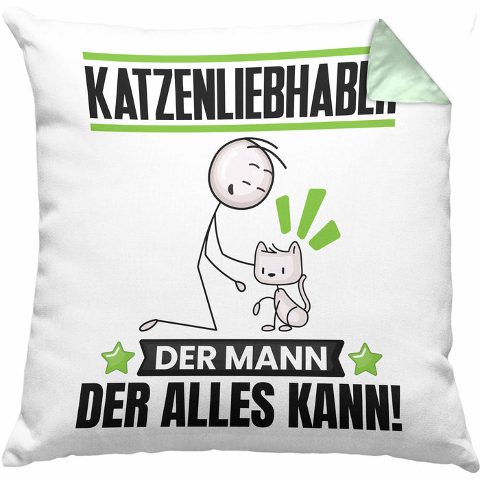 Katzenliebhaber Kissen mit Füllung 40x40 Geschenk für Katzenliebhaber Der Mann Der Alles Kann Geschenkidee zum Geburtstag (Grau) Grün Trendation