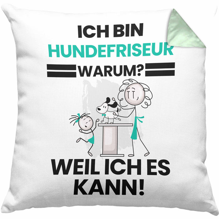 Hundefriseur Geschenk Kissen mit Füllung 40x40 Lustiger Spruch Ich Bin Hundefriseur Warum Weil Ich Es Kann Geschenkidee Bester Hundefriseur Geburtstag (Grau) Grün Trendation