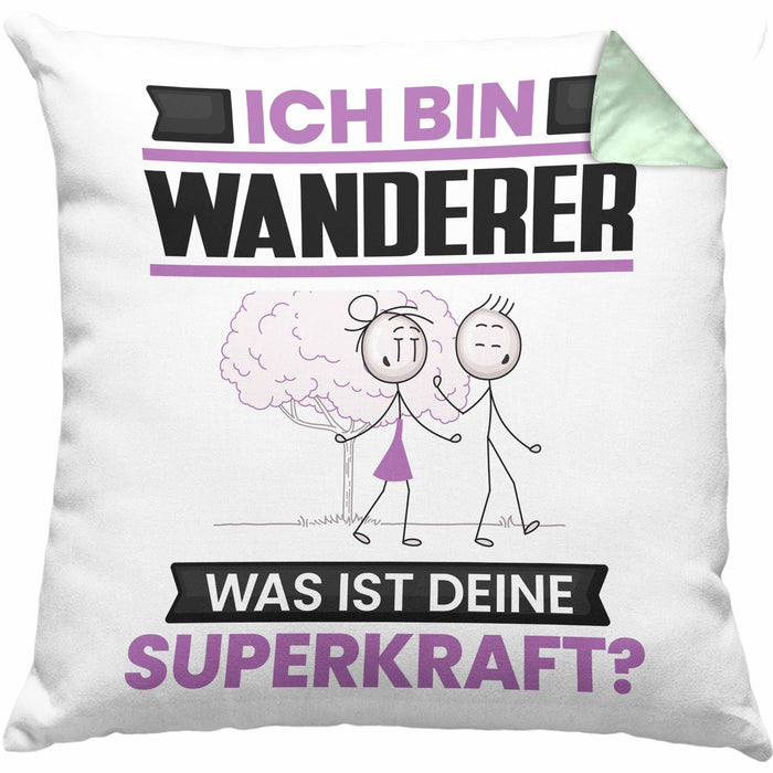 Wandern Kissen mit Füllung 40x40 Geschenk für Wandern Geburtstag Lustiger Spruch Was Ist Deine Superkraft (Grau) Grün Trendation