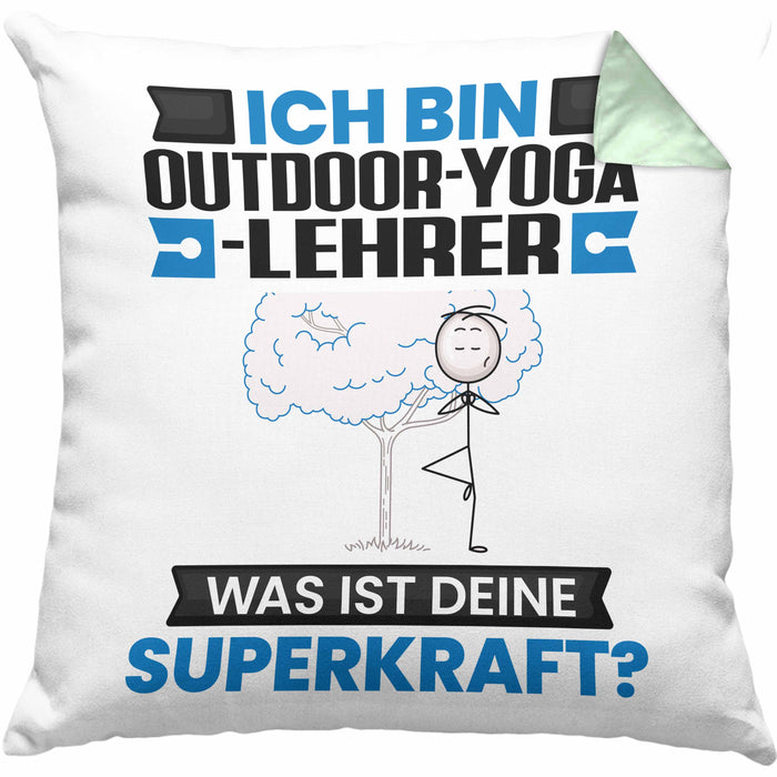 Outdoor-Yoga-Lehrer Kissen mit Füllung 40x40 Geschenk für Outdoor-Yoga-Lehrer Geburtstag Lustiger Spruch Was Ist Deine Superkraft (Grau) Grün Trendation
