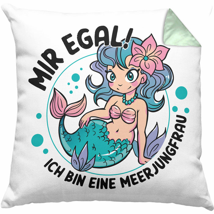 Meerjungfrau Geschenk Kissen mit Füllung 40x40 für Mädchen Nymphe Nixe Grafik Mir Egal Ich Bin Eine Meerjungfrau (Grau) Grün Trendation