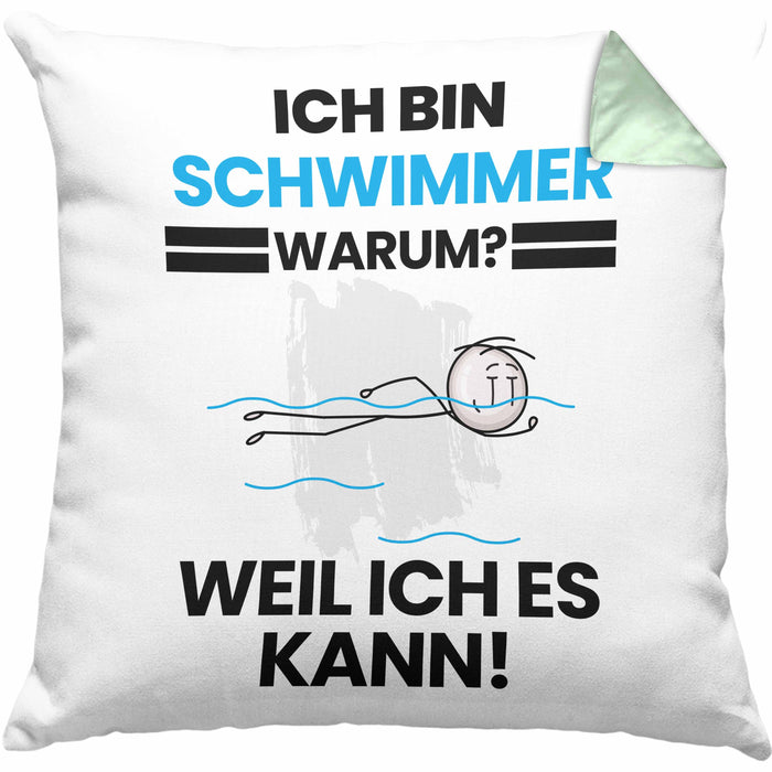 Schwimmer Geschenk Kissen mit Füllung 40x40 Lustiger Spruch Ich Bin Schwimmer Warum Weil Ich Es Kann Geschenkidee Bester Schwimmer Geburtstag (Grau) Grün Trendation