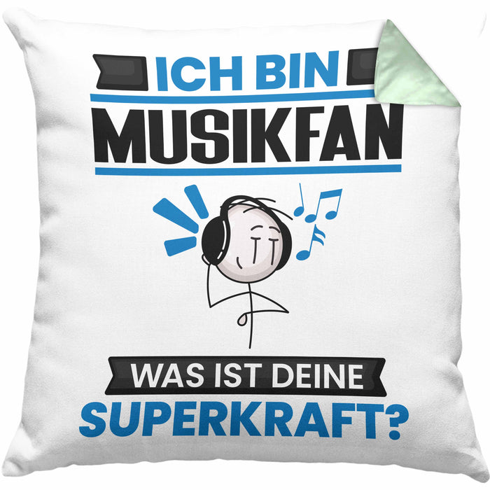 Musikfan Kissen mit Füllung 40x40 Geschenk für Musikfan Geburtstag Lustiger Spruch Was Ist Deine Superkraft (Grau) Grün Trendation