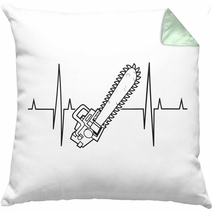 Kettensäge Herzschlag Kissen mit Füllung 40x40 Waldarbeiter Geschenk Lustige Geschenkidee Forstarbeiter (Grau) Grün Trendation