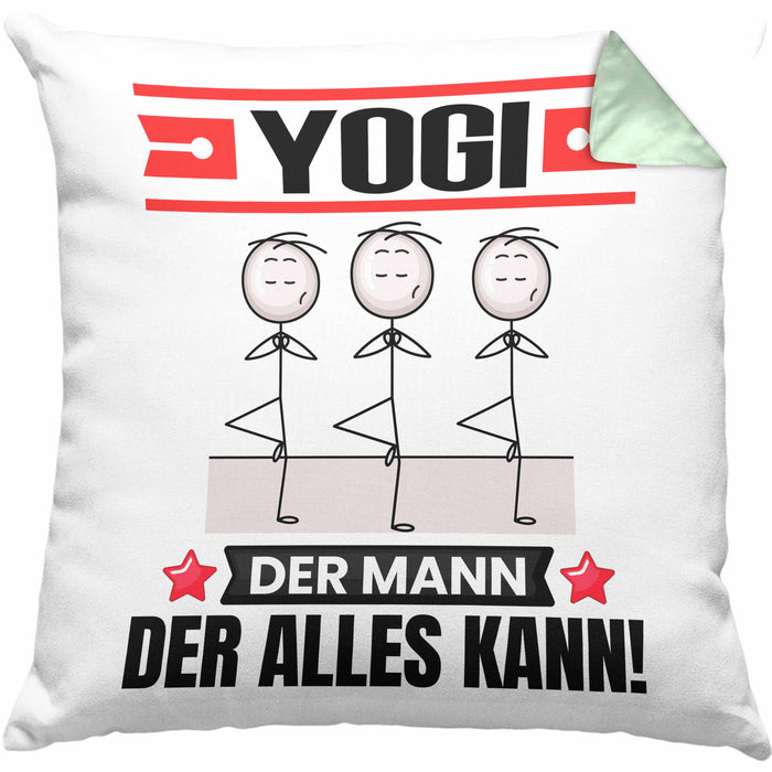 Yogi Kissen mit Füllung 40x40 Geschenk für Yogi Der Mann Der Alles Kann Geschenkidee zum Geburtstag (Grau) Grün Trendation