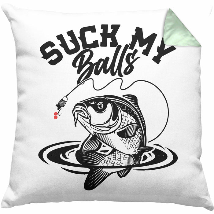 Fischer Karpfen Angler Geschenk Kissen mit Füllung 40x40 Fischer Fisch Suck My Balls Anglergeschenke (Grau) Grün Trendation