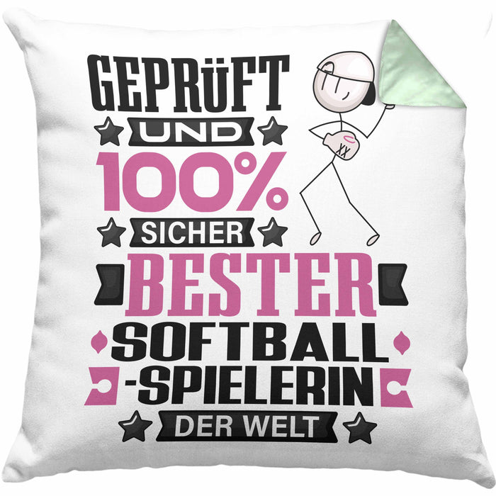 Softballspielerin Geschenk Lustiger Spruch für Softballspielerin Geschenkidee Bester Softballspielerin Der WeltKissen mit Füllung 40x40 (Grau) Grün Trendation