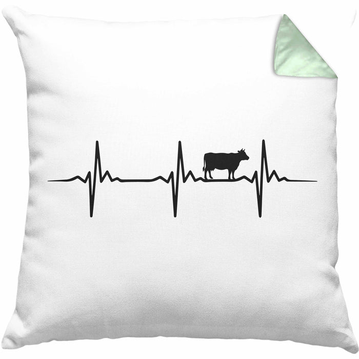 Kuh Herzschlag Bauer Rind Bauernhof Landwirt Geschenk Kissen mit Füllung 40x40 (Grau) Grün Trendation