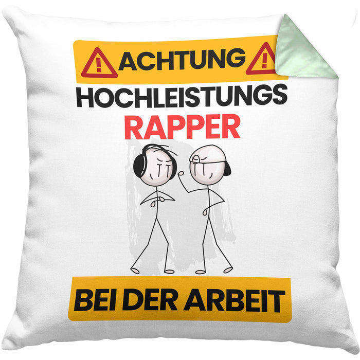 Rapper Kissen mit Füllung 40x40 Geschenk Lustiger Spruch Geschenkidee für Rapper Achtung Hochleistungs Rapper Bei Der Arbeit (Grau) Grün Trendation