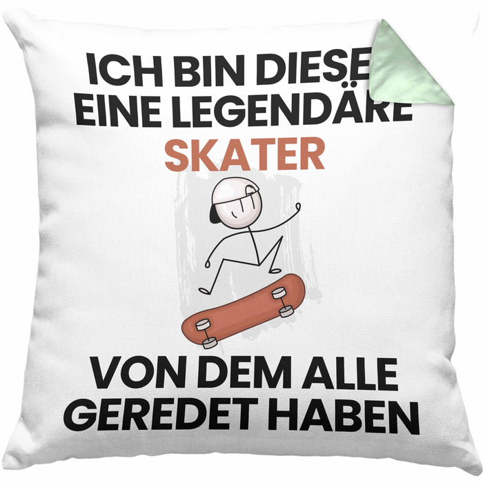 Skater Geschenk Kissen mit Füllung 40x40 Lustige Geschenkidee Geburtstag für Skater Ich Bin Dieser Legendäre Skater Von Dem Alle Geredet Haben (Grau) Grün Trendation