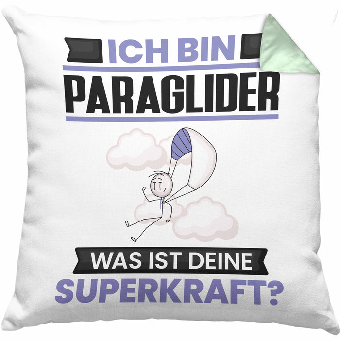 Paraglider Kissen mit Füllung 40x40 Geschenk für Paraglider Geburtstag Lustiger Spruch Was Ist Deine Superkraft (Grau) Grün Trendation