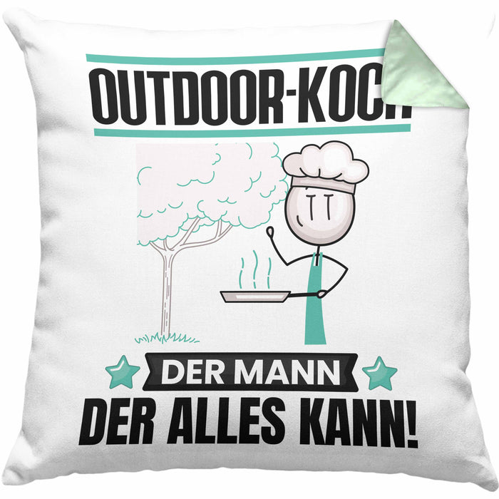 Outdoor-Koch Kissen mit Füllung 40x40 Geschenk für Outdoor-Koch Der Mann Der Alles Kann Geschenkidee zum Geburtstag (Grau) Grün Trendation