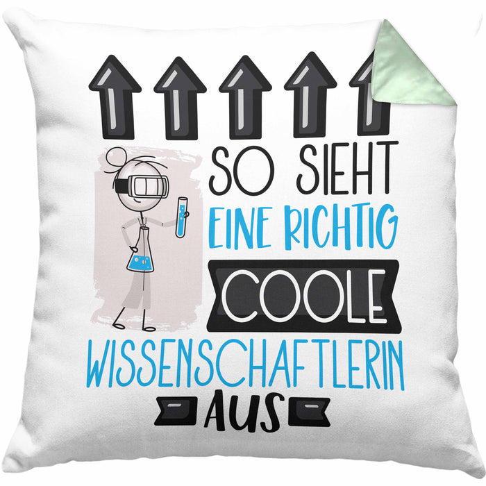 Wissenschaftlerin Geschenk Kissen mit Füllung 40x40 Geschenkidee für Wissenschaftlerin Geburtstag Weihnachten Spruch So Sieht Eine Richtig Coole Wissenschaftlerin Aus (Grau) Grün Trendation