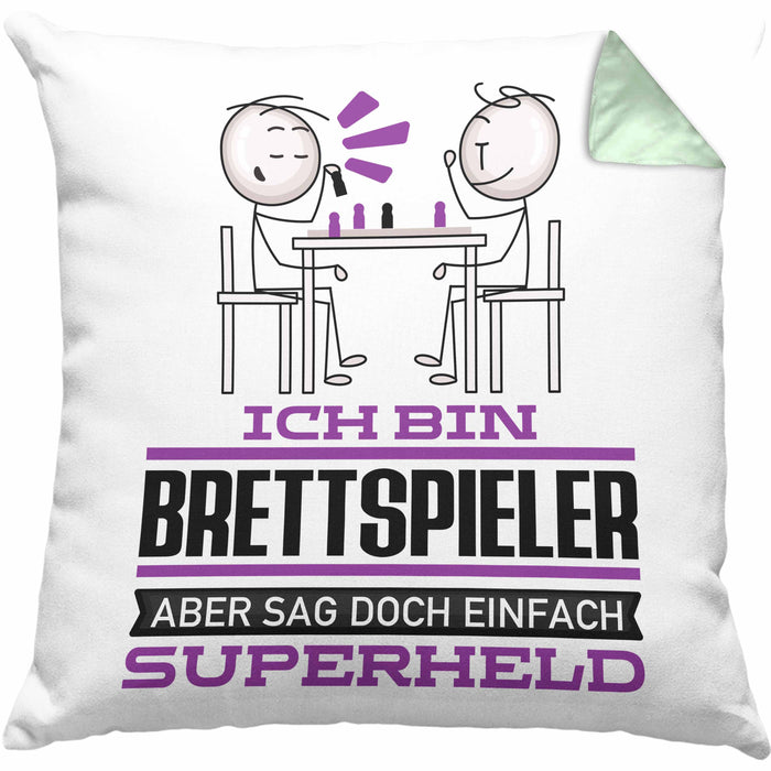 Brettspieler Geschenk Kissen mit Füllung 40x40 Ich Bin Brettspieler Aber Sag Doch Einfach Superheld Lustige Geschenkdiee für Brettspieler (Grau) Grün Trendation