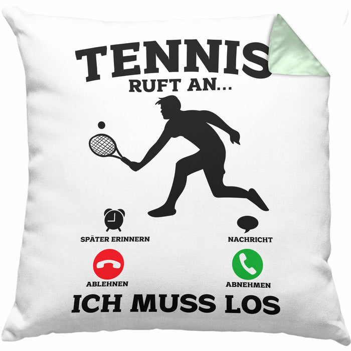 Tennis Kissen mit Füllung 40x40 Geschenk Lustige Kissen mit Füllung 40x40 Tennisfans - Geschenkidee Tennisspieler Ruft An (Grau) Grün Trendation