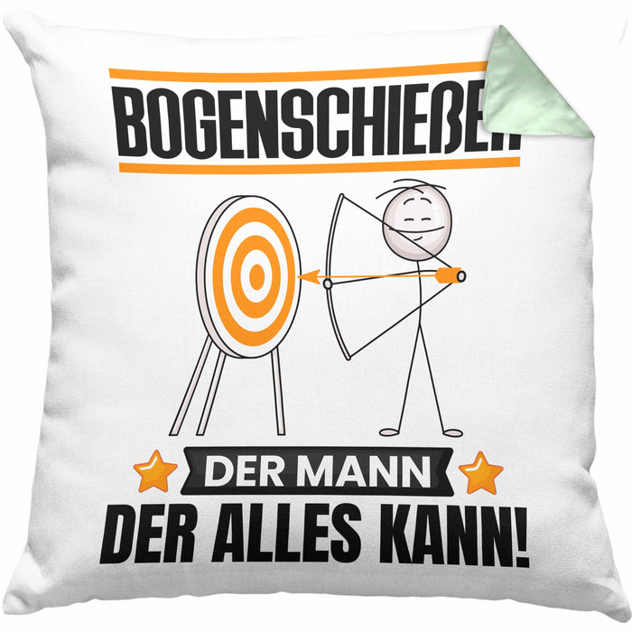 Bogenschießer Kissen mit Füllung 40x40 Geschenk für Bogenschießer Der Mann Der Alles Kann Geschenkidee zum Geburtstag (Grau) Grün Trendation