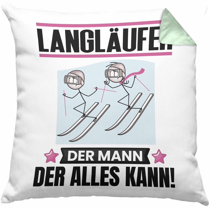 Langläufer Kissen mit Füllung 40x40 Geschenk für Langläufer Der Mann Der Alles Kann Geschenkidee zum Geburtstag (Grau) Grün Trendation