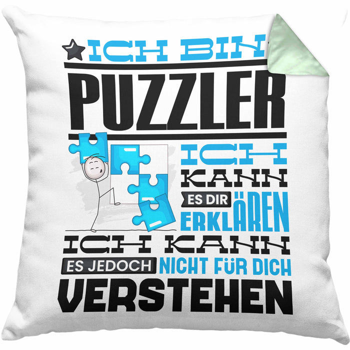 Puzzler Geschenk Kaffee-Kissen mit Füllung 40x40 Geschenkidee für Puzzler Ich Bin Puzzler Ich Kann Es Dir Erklären Jedoch Nicht Für Dich Verstehen Spruch Lustig (Grau) Grün Trendation