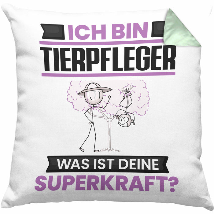 Tierpfleger Kissen mit Füllung 40x40 Geschenk für Tierpfleger Geburtstag Lustiger Spruch Was Ist Deine Superkraft (Grau) Grün Trendation