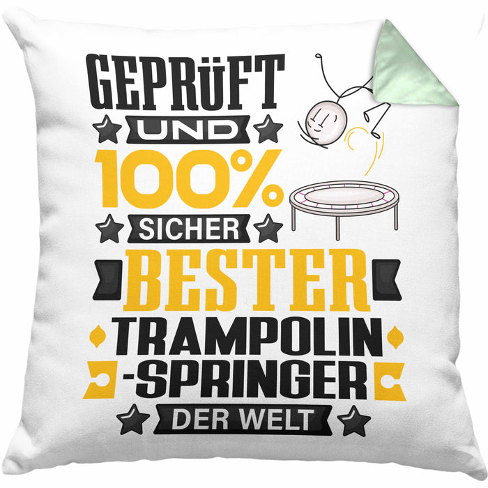 Trampolinspringer Geschenk Lustiger Spruch für Trampolinspringer Geschenkidee Bester Trampolinspringer Der WeltKissen mit Füllung 40x40 (Grau) Grün Trendation