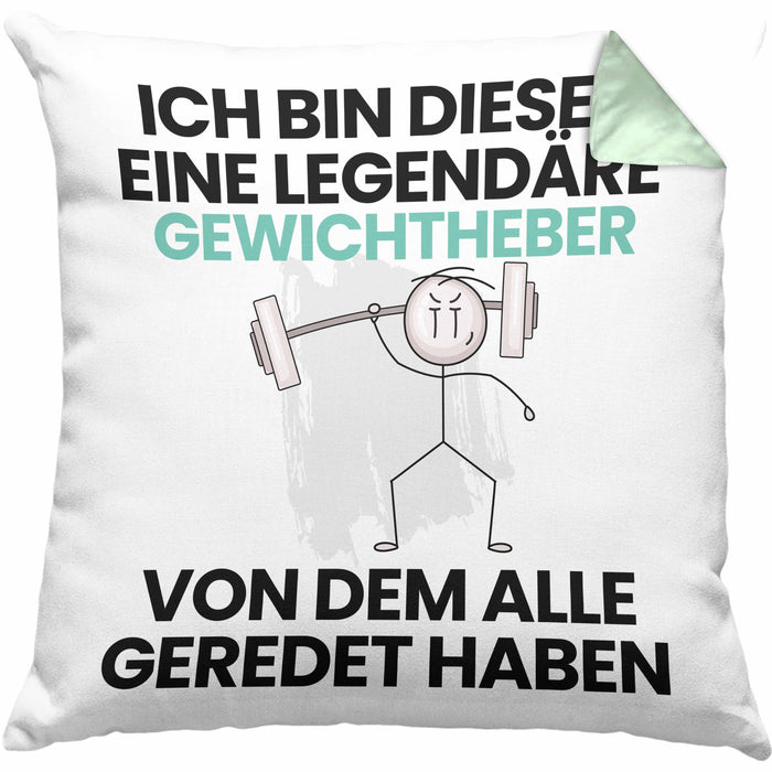 Gewichtheber Geschenk Kissen mit Füllung 40x40 Lustige Geschenkidee Geburtstag für Gewichtheber Ich Bin Dieser Legendäre Gewichtheber Von Dem Alle Geredet Haben (Grau) Grün Trendation