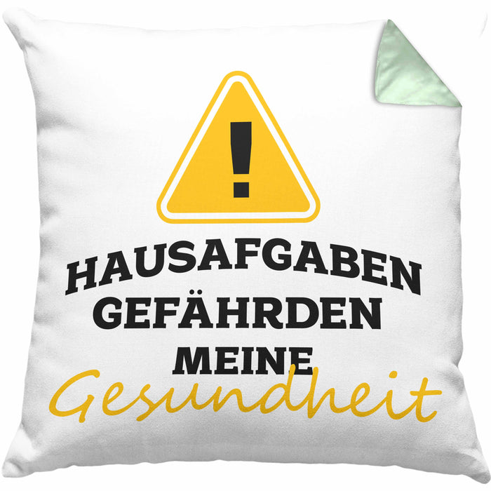 Lustige Kissen mit Füllung 40x40 "Hausaufgaben gefährden meine Gesundheit" Geschenk für Schüler (Grau) Grün Trendation