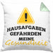 Lustige Kissen mit Füllung 40x40 "Hausaufgaben gefährden meine Gesundheit" Geschenk für Schüler (Grau) Grün Trendation