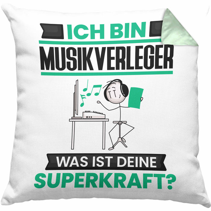 Musikverleger Kissen mit Füllung 40x40 Geschenk für Musikverleger Geburtstag Lustiger Spruch Was Ist Deine Superkraft (Grau) Grün Trendation