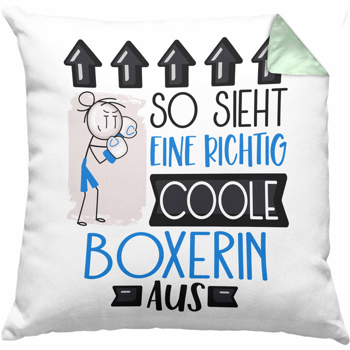 Boxerin Geschenk Kissen mit Füllung 40x40 Lustig Geschenkidee für Boxerin Geburtstag So Sieht Eine Richtig Coole Boxerin Aus Frauen Spruch (Grau) Grün Trendation