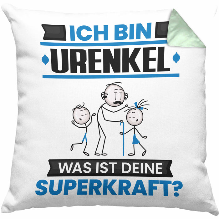 Urenkel Kissen mit Füllung 40x40 Geschenk für Urenkel Geburtstag Lustiger Spruch Was Ist Deine Superkraft (Grau) Grün Trendation