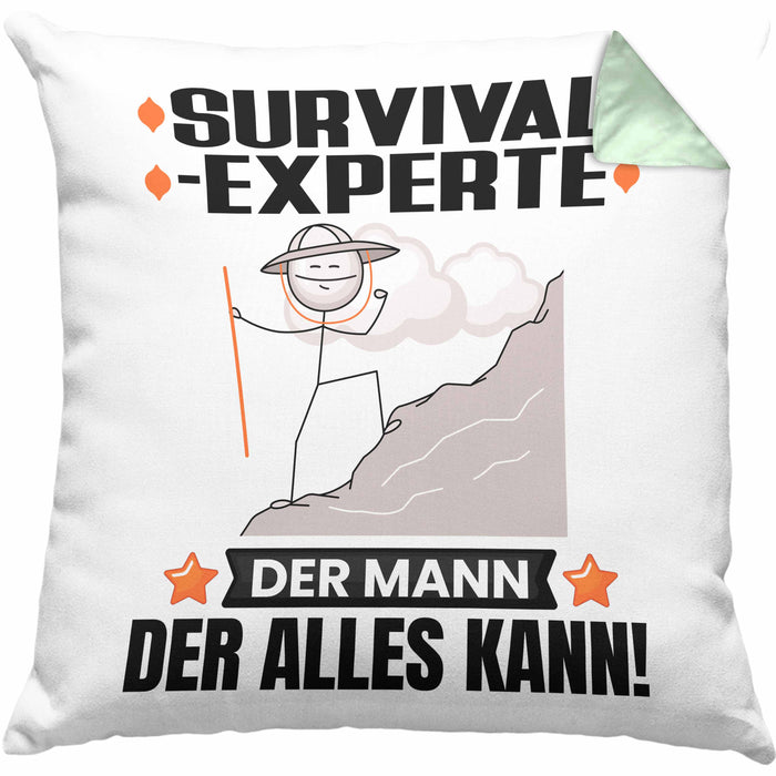 Survival-Experte Kissen mit Füllung 40x40 Geschenk für Survival-Experte Der Mann Der Alles Kann Geschenkidee zum Geburtstag (Grau) Grün Trendation