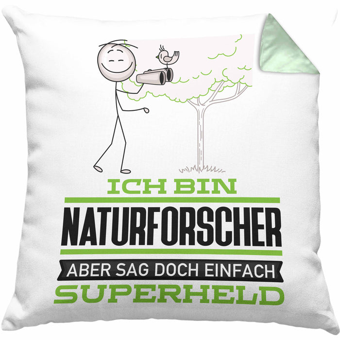 Naturforscher Geschenk Kissen mit Füllung 40x40 Ich Bin Naturforscher Aber Sag Doch Einfach Superheld Lustige Geschenkdiee für Naturforscher (Grau) Grün Trendation