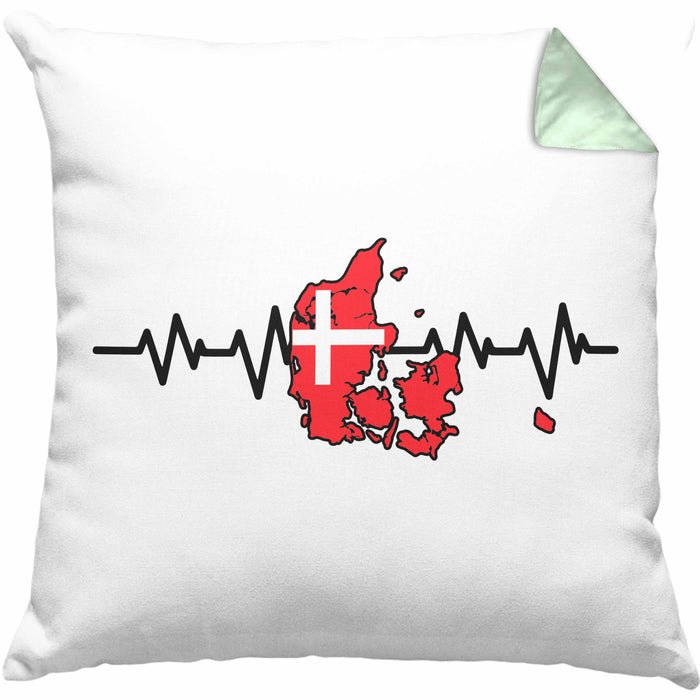 Dänische Flagge Geschenk Kissen mit Füllung 40x40 Herzschlag Dänemark Urlau Geschenkidee (Grau) Grün Trendation