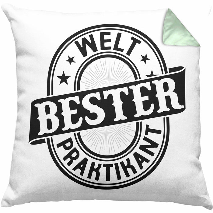 Praktikant Kissen mit Füllung 40x40 Geschenk Lustiger Spruch Welt Bester Praktikant (Grau) Grün Trendation