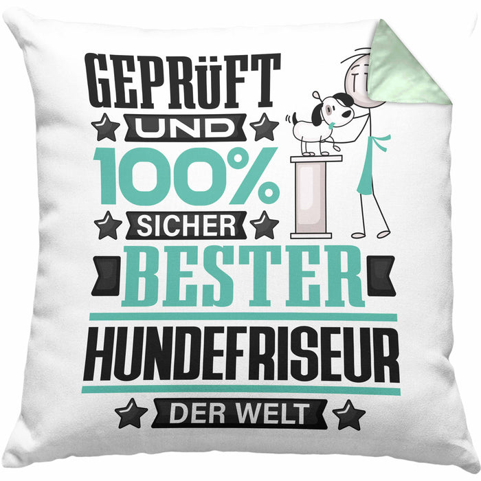 Hundefriseur Geschenk Lustiger Spruch für Hundefriseur Geschenkidee Bester Hundefriseur Der WeltKissen mit Füllung 40x40 (Grau) Grün Trendation