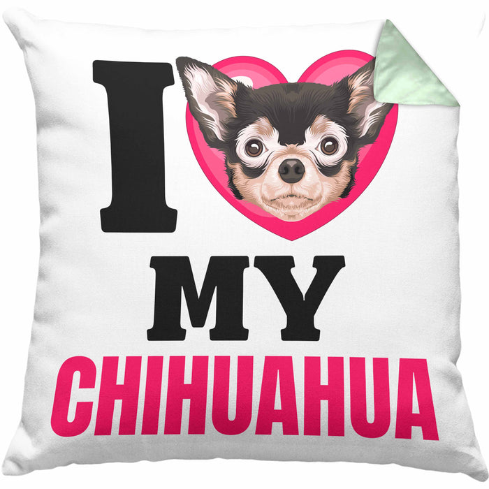 Chihuahua Besitzerin Kissen mit Füllung 40x40 Geschenk Lustiger Spruch Geschenkidee I Love My Chihuahua (Grau) Grün Trendation