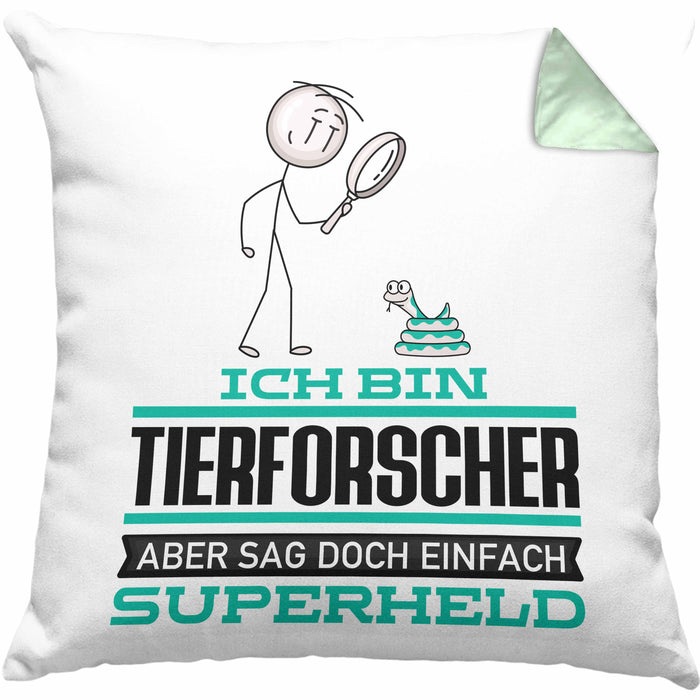 Tierforscher Geschenk Kissen mit Füllung 40x40 Ich Bin Tierforscher Aber Sag Doch Einfach Superheld Lustige Geschenkdiee für Tierforscher (Grau) Grün Trendation