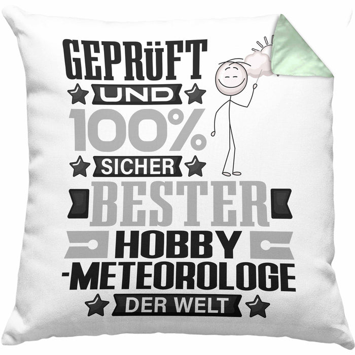 Hobbymeteorologe Geschenk Lustiger Spruch für Hobbymeteorologe Geschenkidee Bester Hobbymeteorologe Der WeltKissen mit Füllung 40x40 (Grau) Grün Trendation