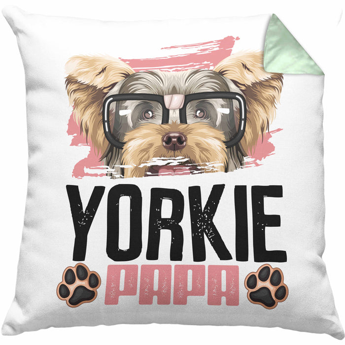 Yorkie Papa Besitzer Kissen mit Füllung 40x40 Geschenk Lustiger Spruch Geschenkidee Yorkie Liebhaber (Grau) Grün Trendation